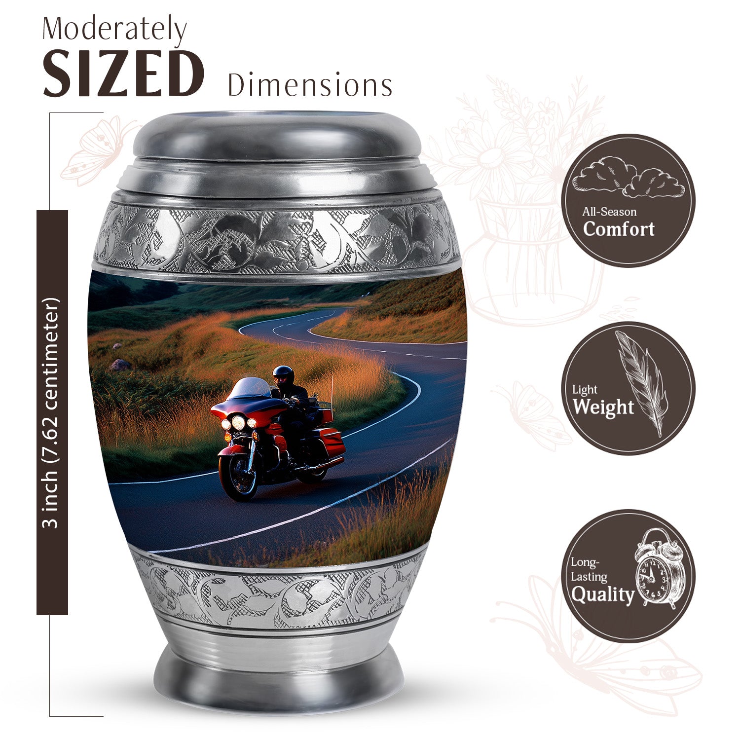 Navy Blue Bike Cremation Urn lifestyle display on memorial shelf - regal bike design with crown-inspired accents - mini keepsake memorial for portion of cremation ashes