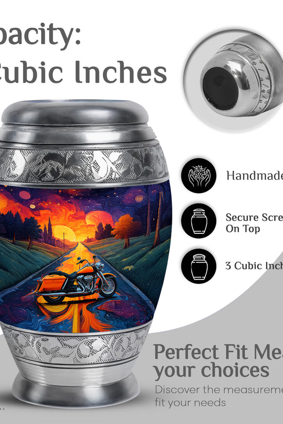 Deep Purple Bike Cremation Urn lifestyle display on memorial shelf - regal bike design with crown-inspired accents - mini keepsake memorial for portion of cremation ashes
