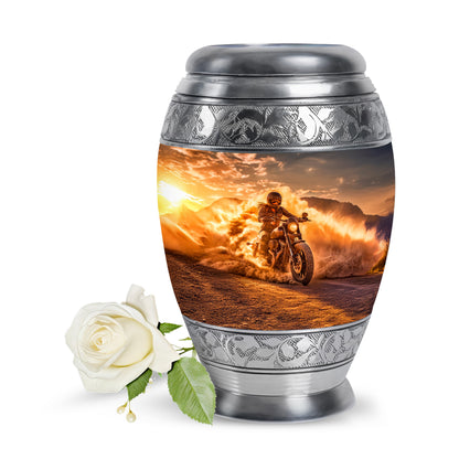 Gold Bike Sentinel Cremation Urns for Human Ashes - 10-inch, 200 cu in - Karyliz