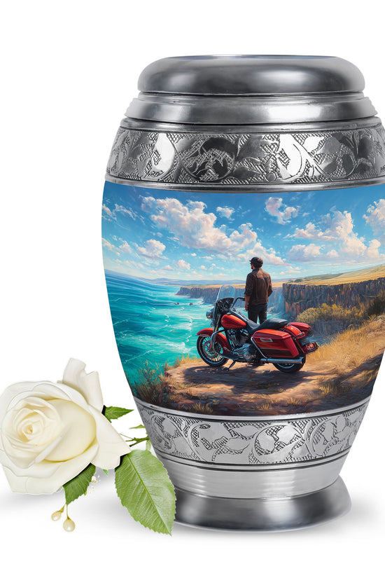 Everlasting Blue Bike Commemoration Urn for Human Ashes - 10-inch, 200 cu in - Karyliz