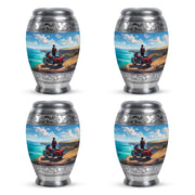Twilight Blue Bike Cremation Urn urn with complimentary velvet bag - royal bike engraving with decorative scrollwork - 10 inch aluminum urn for cremated remains