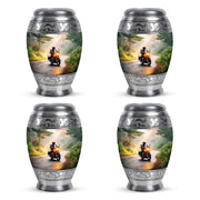 Amber Gold Bike Cremation Urn urn with complimentary velvet bag - regal bike design with crown-inspired accents - 10 inch aluminum urn for cremated remains