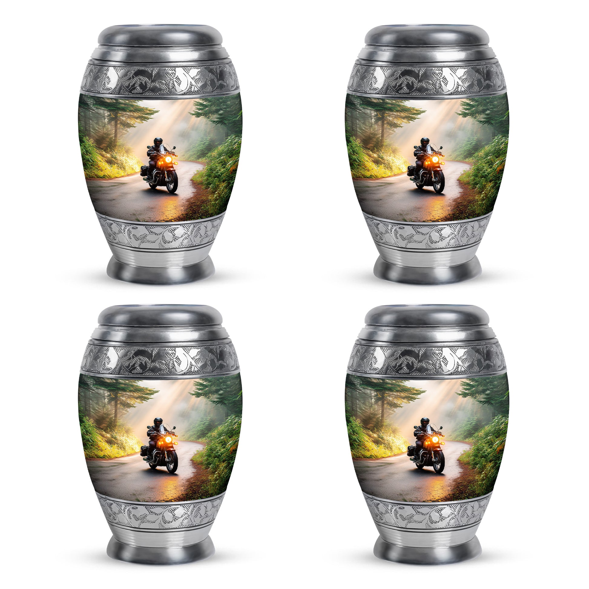 Amber Gold Bike Cremation Urn urn with complimentary velvet bag - regal bike design with crown-inspired accents - 10 inch aluminum urn for cremated remains