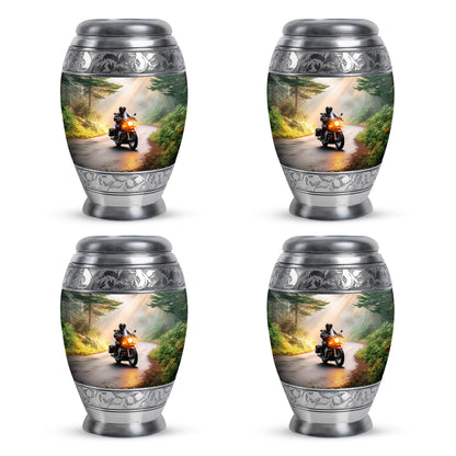 Amber Gold Bike Cremation Urn urn with complimentary velvet bag - regal bike design with crown-inspired accents - 10 inch aluminum urn for cremated remains
