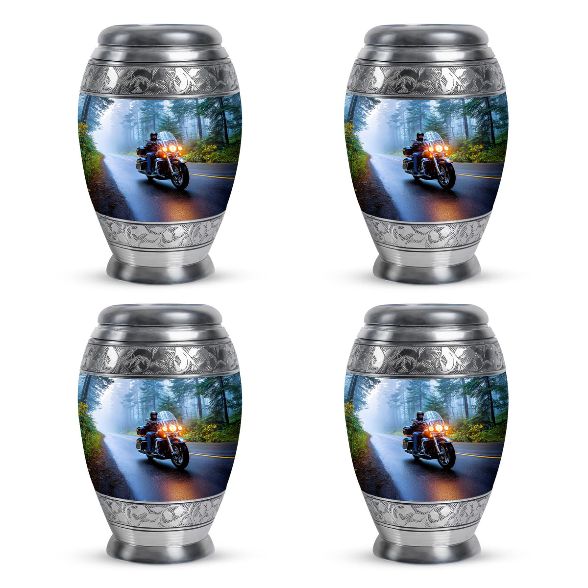 Indigo Bike Cremation Urn urn with complimentary velvet bag - regal bike design with crown-inspired accents - 10 inch aluminum urn for cremated remains