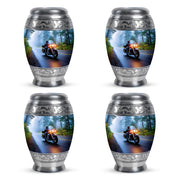 Indigo Bike Cremation Urn urn with complimentary velvet bag - regal bike design with crown-inspired accents - 10 inch aluminum urn for cremated remains
