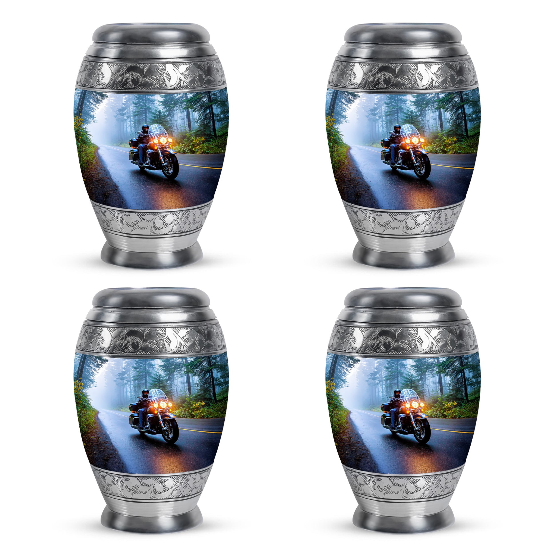 Indigo Bike Cremation Urn urn with complimentary velvet bag - regal bike design with crown-inspired accents - 10 inch aluminum urn for cremated remains