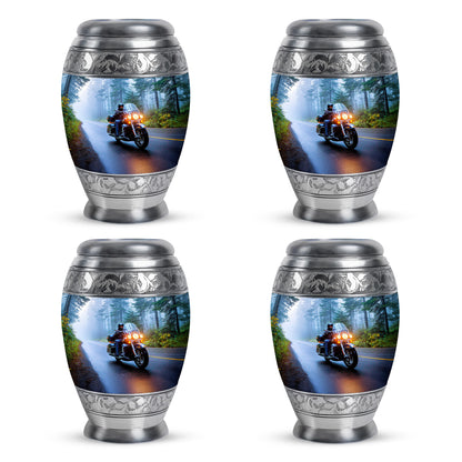 Indigo Bike Cremation Urn urn with complimentary velvet bag - regal bike design with crown-inspired accents - 10 inch aluminum urn for cremated remains