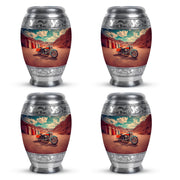 Aqua Teal Bike Cremation Urn urn with complimentary velvet bag - majestic bike pattern with filigree border - 10 inch aluminum urn for cremated remains