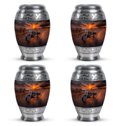 Onyx Black Bike Cremation Urn urn with complimentary velvet bag - majestic bike pattern with filigree border - 10 inch aluminum urn for cremated remains