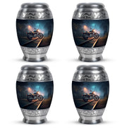 Navy Blue Bike Cremation Urn urn with complimentary velvet bag - regal bike design with crown-inspired accents - 10 inch aluminum urn for cremated remains