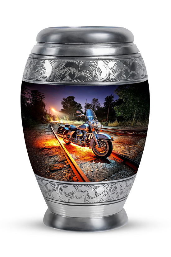 Blue Breathtaking Bike Memorial Urn for Ashes - 10-inch, 200 cu in - Karyliz