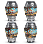 Soft Teal Bike Cremation Urn urn with complimentary velvet bag - regal bike design with crown-inspired accents - 10 inch aluminum urn for cremated remains