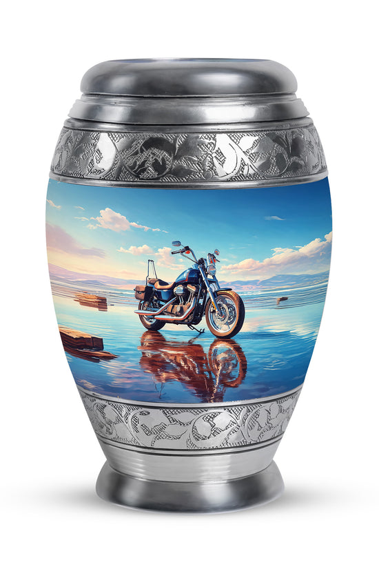 Personalized Blue Revered Bike Cremation Urns for Human Ashes - 10-inch, 200 cu in - Karyliz