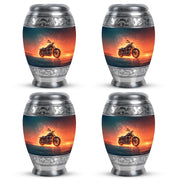 Sapphire Blue Bike Cremation Urn urn with complimentary velvet bag - royal bike engraving with decorative scrollwork - 10 inch aluminum urn for cremated remains