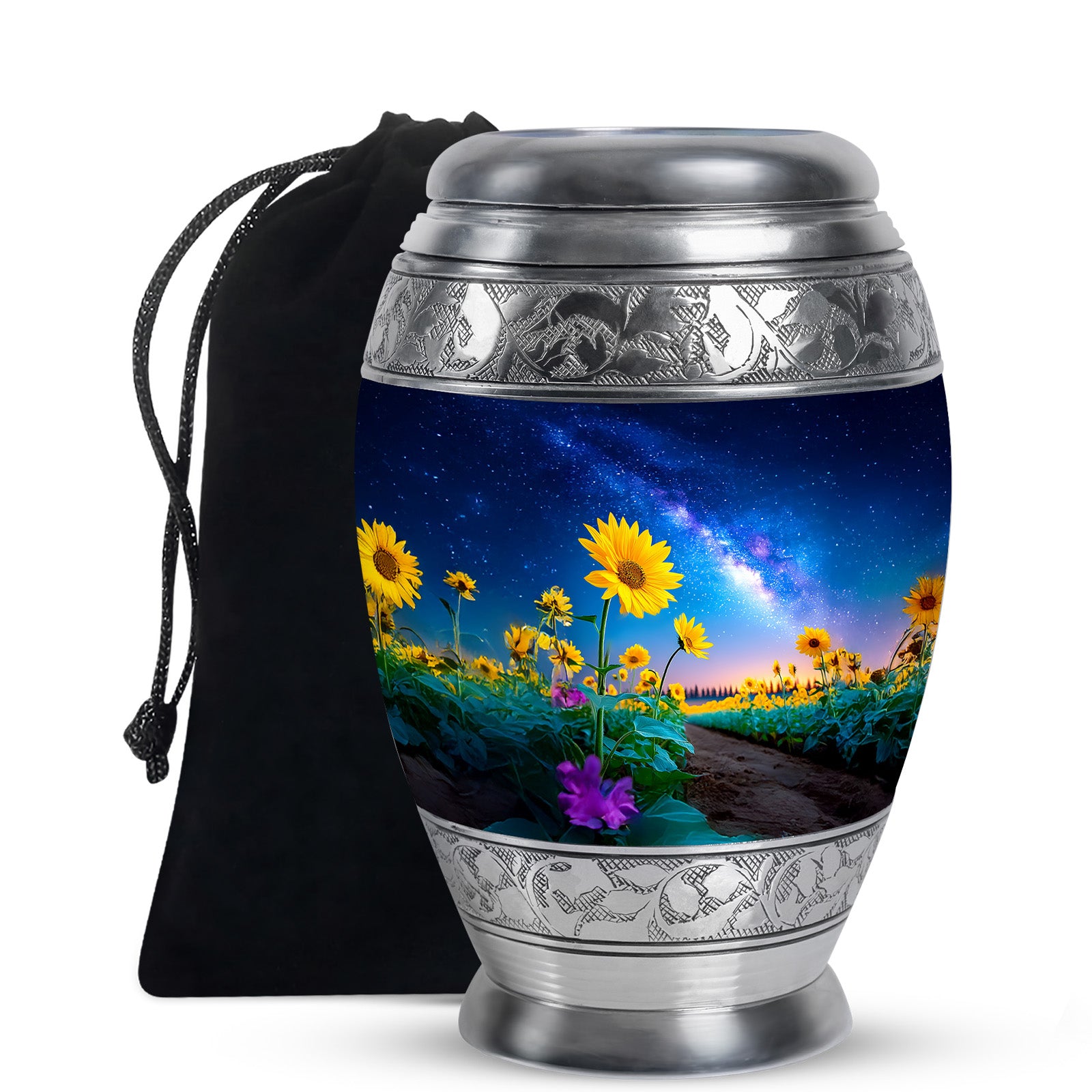 Sunflower Field Cremation Urn - Galaxy Theme Memorial Urn For Ashes