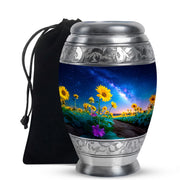 Floral Sunflower Memorial Urn - Night Sky Cremation Urn For Human Ashes