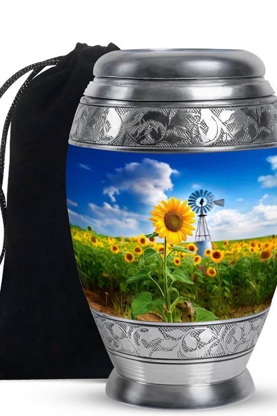 Beautiful Sunflower Farm Urn - Windmill Cremation Urn For Adults Ashes