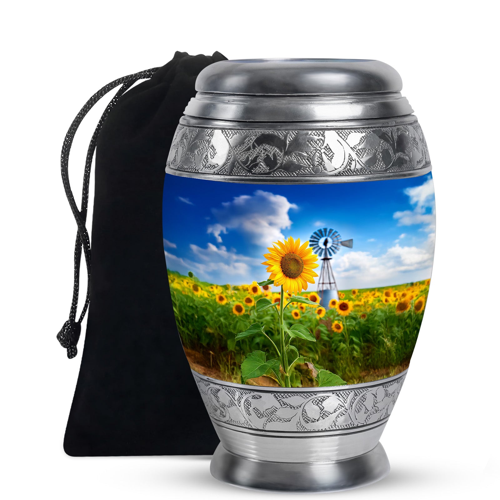 Beautiful Sunflower Farm Urn - Windmill Cremation Urn For Adults Ashes
