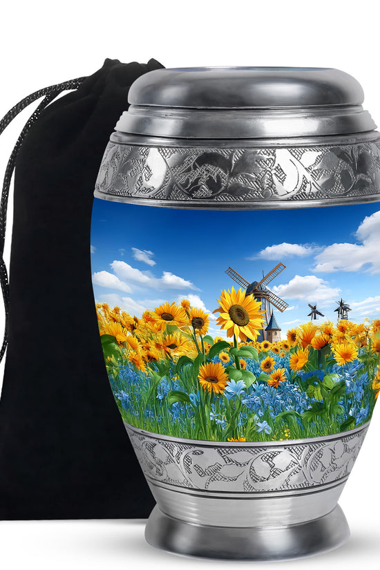 Sunflower Garden Funeral Urn - Blue Sky Memorial Urn For Adult Male & Female Ashes