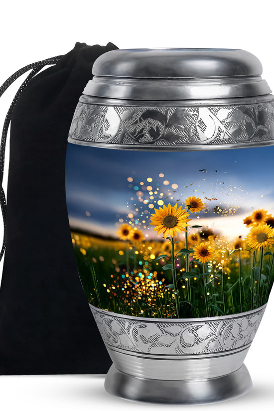 Sparkling Sunflower Field Urn - Decorative Cremation Urn For Loved Ones