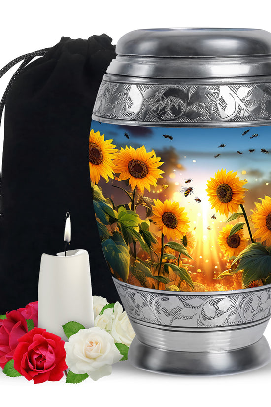Sunflower Bee Memorial Urn - Sunset Cremation Urn For Ashes