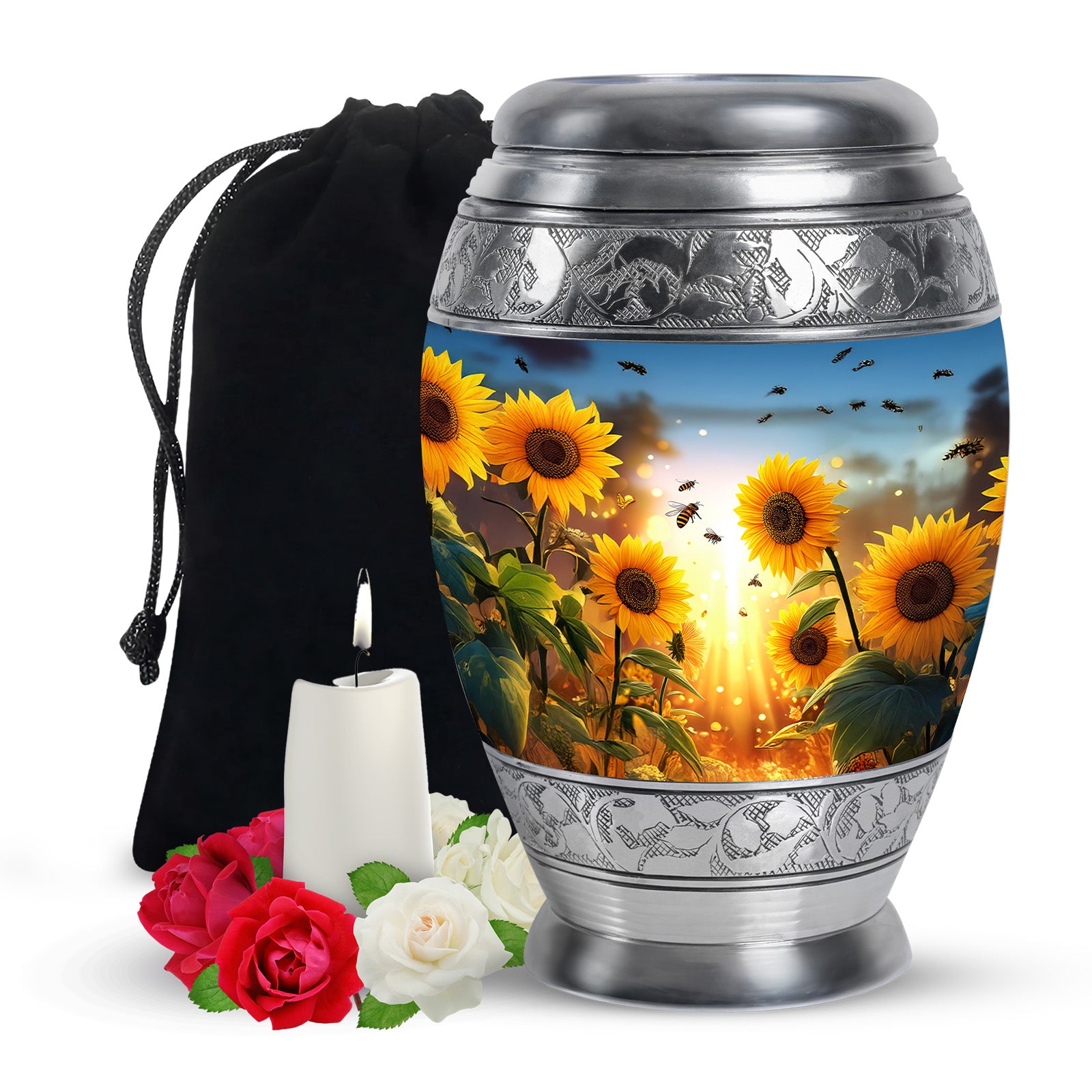Sunflower Bee Memorial Urn - Sunset Cremation Urn For Ashes