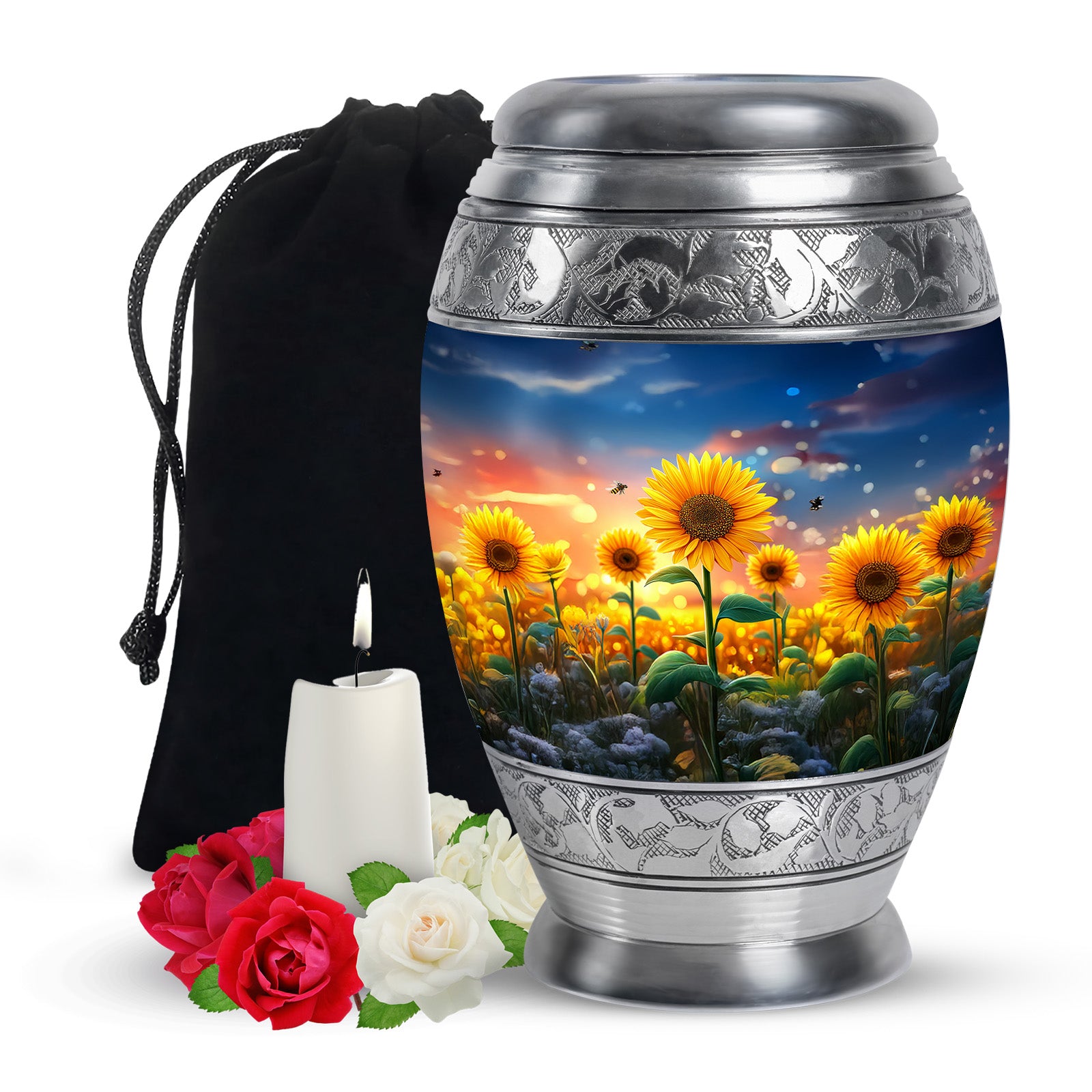 Sunflower Garden Bee Urn - Artistic Memorial Urn For Ashes