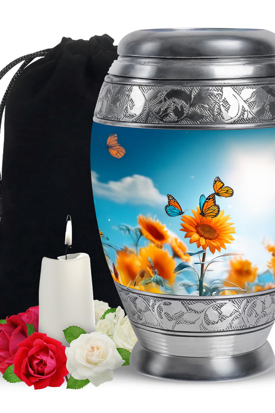 Sunflower Sky Garden Urn - Butterfly Funeral Urn For Adults Ashes