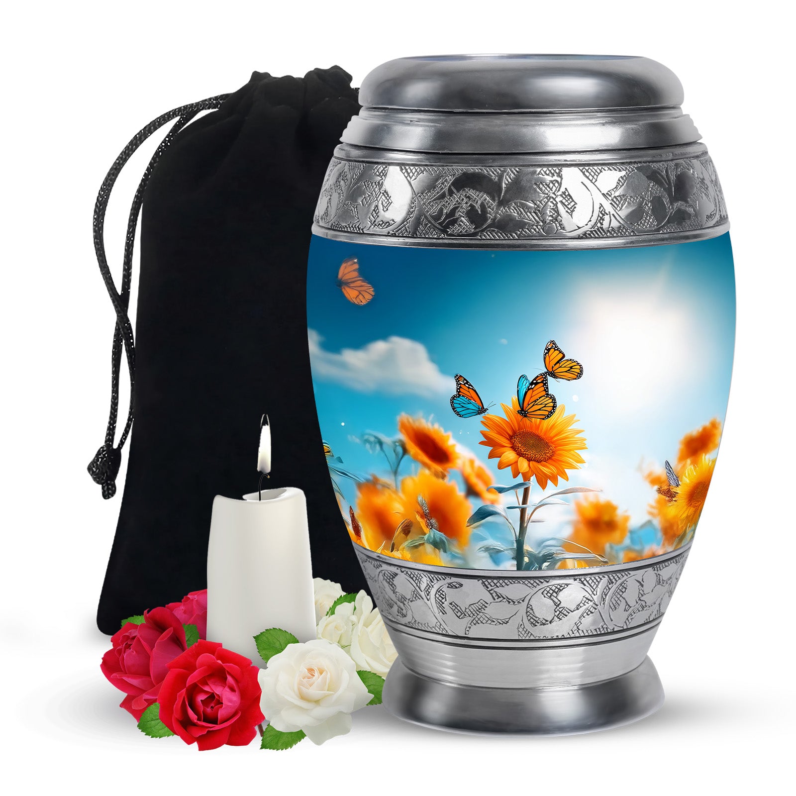 Sunflower Sky Garden Urn - Butterfly Funeral Urn For Adults Ashes