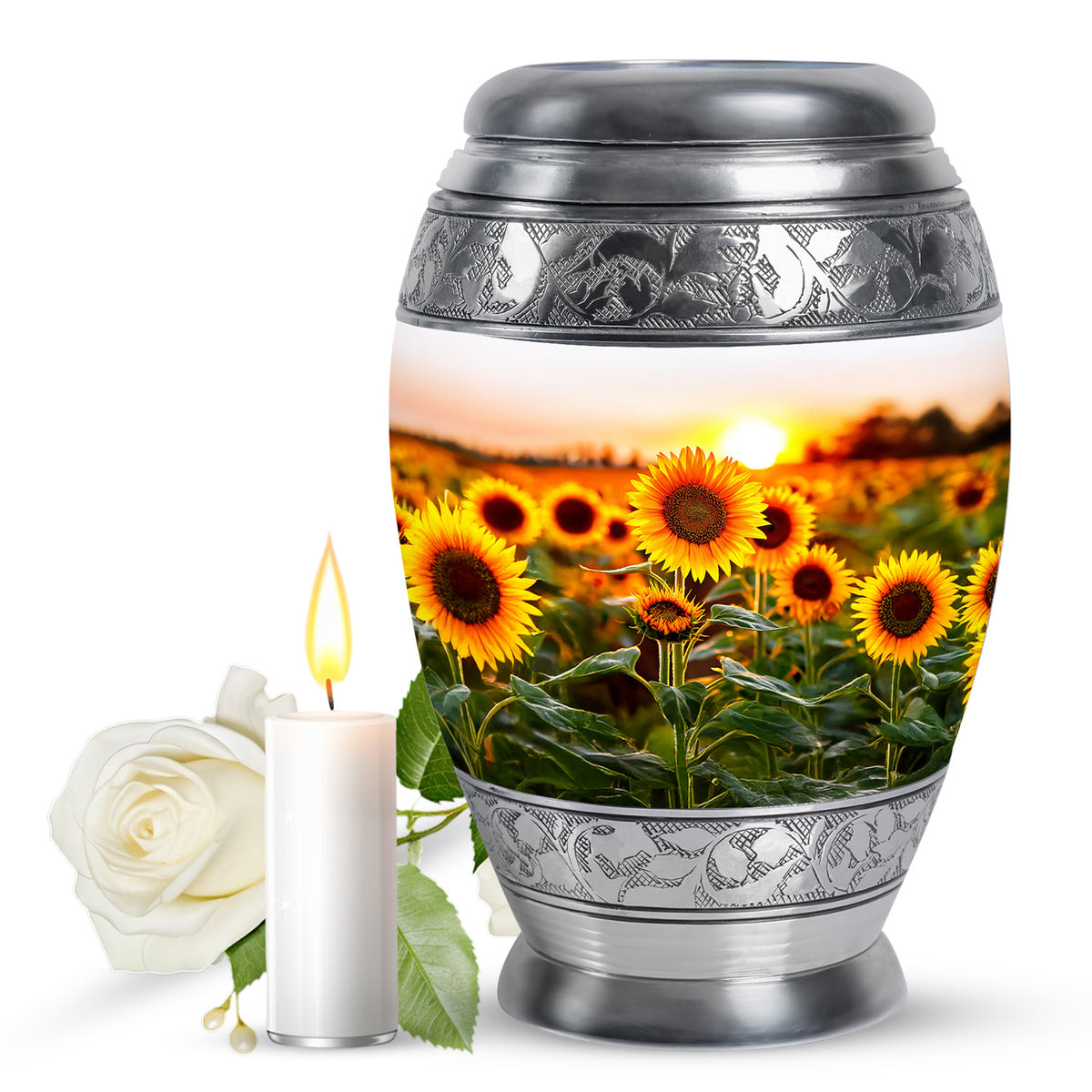 Sunflower Memorial Urn - Sunset Floral Funeral Urn For Adult Ashes