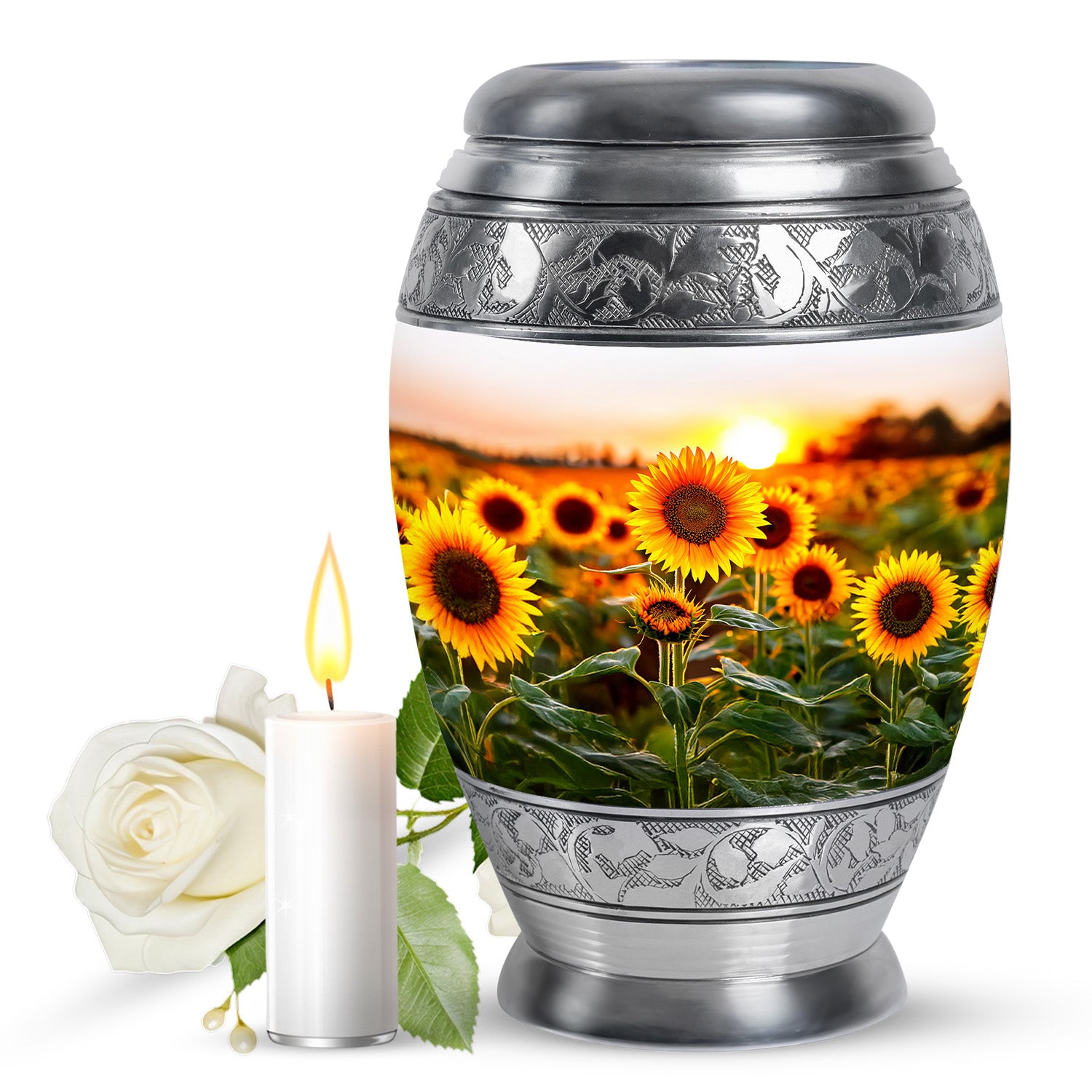 Sunflower Memorial Urn - Sunset Floral Funeral Urn For Adult Ashes