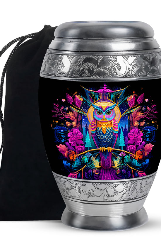 Colorful Owl Memorial Urn - Artistic Cremation Urn For Ashes