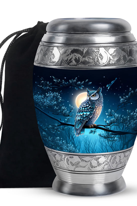 Blue Night Owl Memorial Urn - Decorative Urn For Male & Female