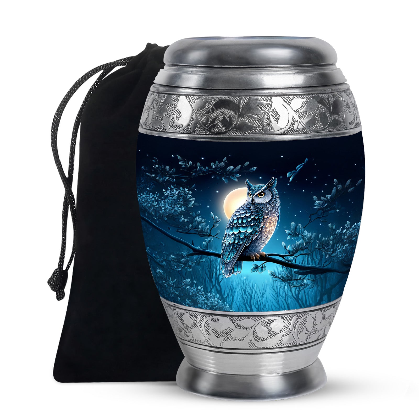 Blue Night Owl Memorial Urn - Decorative Urn For Male & Female