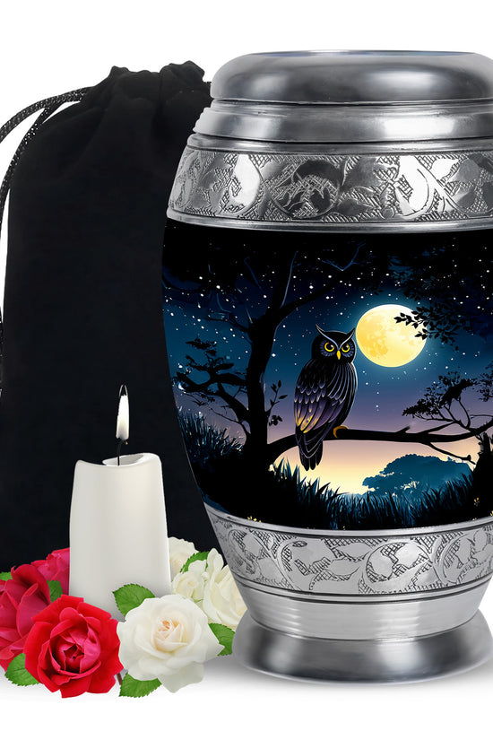 Black Owl Cremation Urn - Moonlight Memorial Urn For Human Ashes