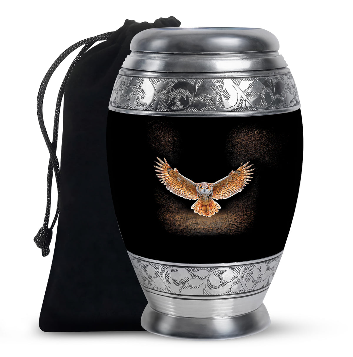Owl Cremation Urn - Black Memorial Urn For Human Ashes