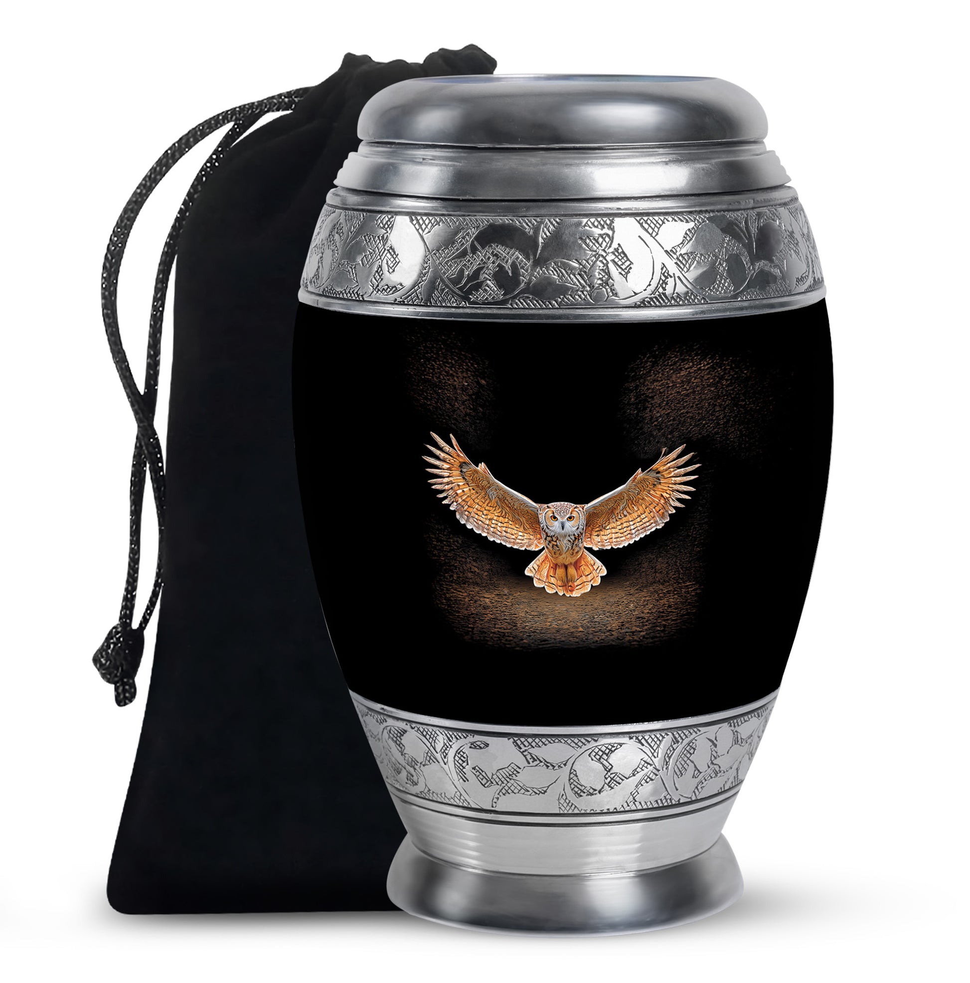 Owl Cremation Urn - Black Memorial Urn For Human Ashes