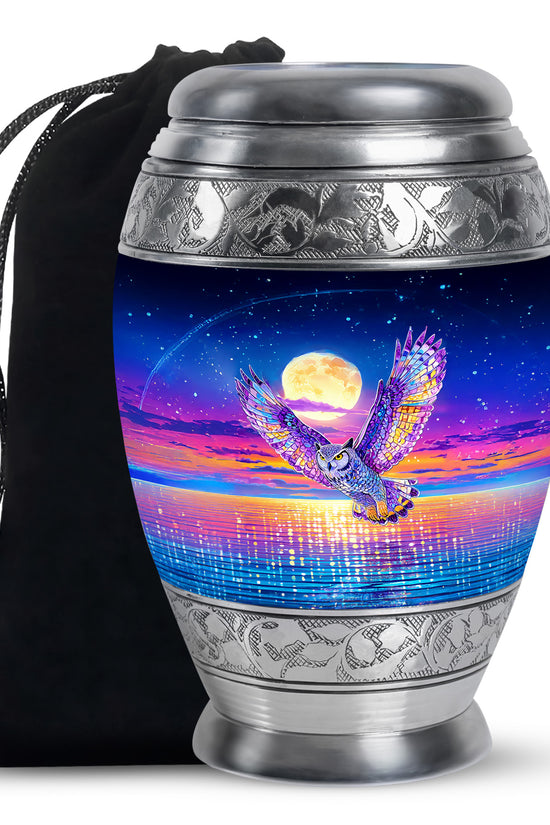 Colorful Owl Funeral Urn - Moonlight Memorial Urn For Loved Ones