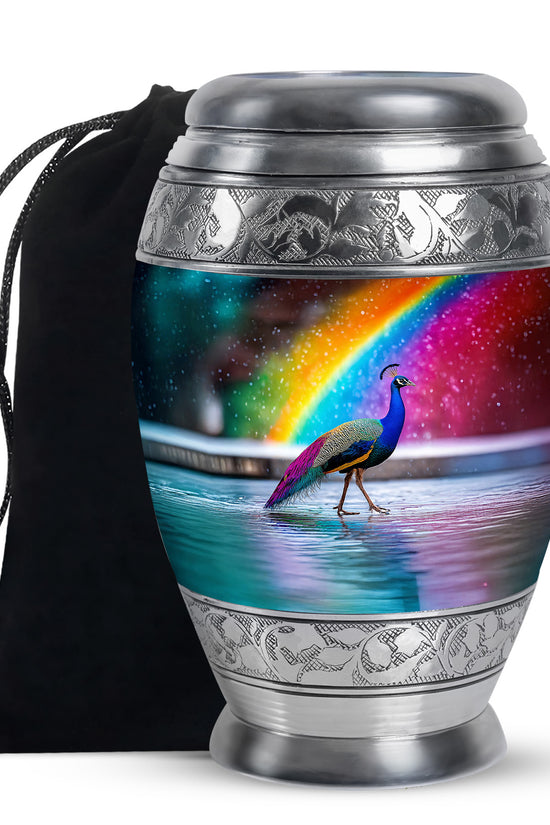 Peacock Rainbow Memorial Urn - Colorful Cremation Urn For Burial