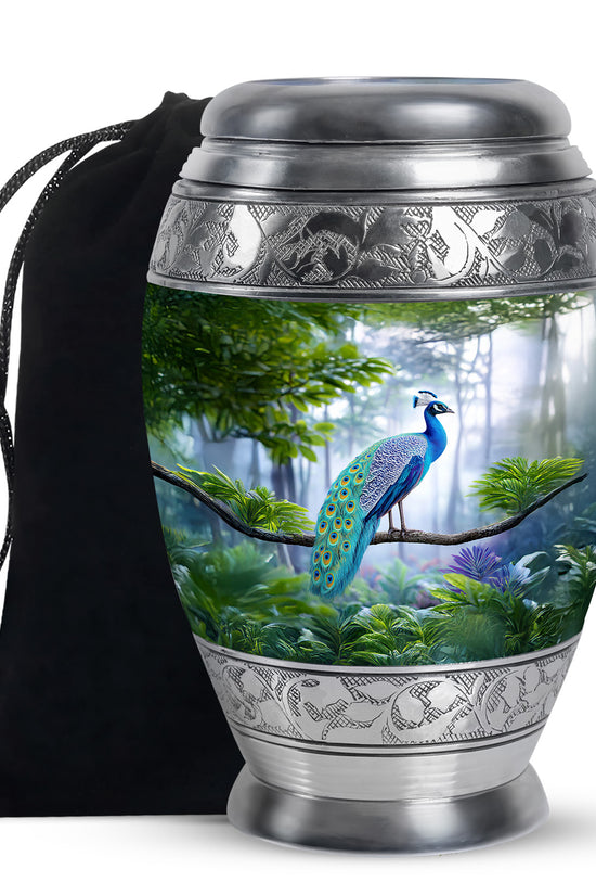 Forest Peacock Memorial Urn - Nature Cremation Urn For Human Ashes