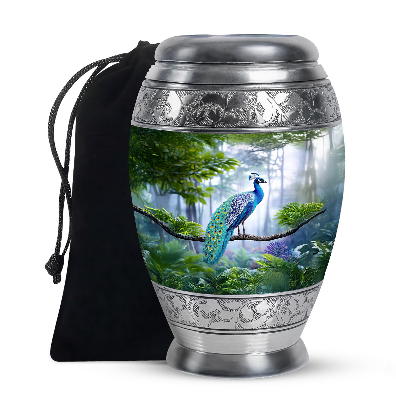 Forest Peacock Memorial Urn - Nature Cremation Urn For Human Ashes