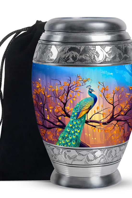 Autumn Peacock Funeral Urn - Elegant Memorial Urn For Adult Ashes
