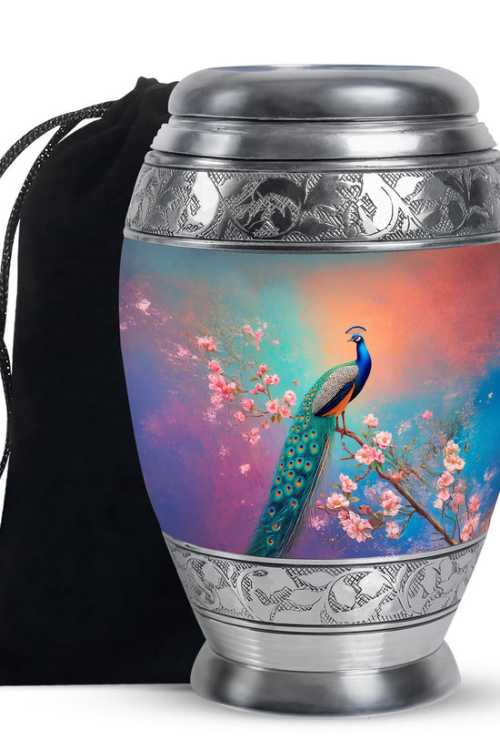Cherry Blossom Peacock Cremation Urn - Beautiful Funeral Urn For Mom