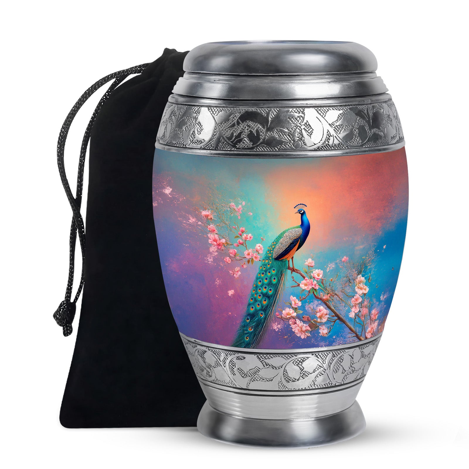 Cherry Blossom Peacock Cremation Urn - Beautiful Funeral Urn For Mom