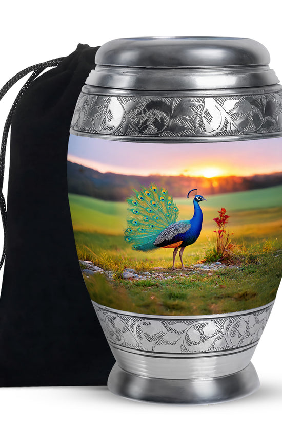 Sunset Peacock Memorial Urn - Elegant Cremation Urn For Loved Ones