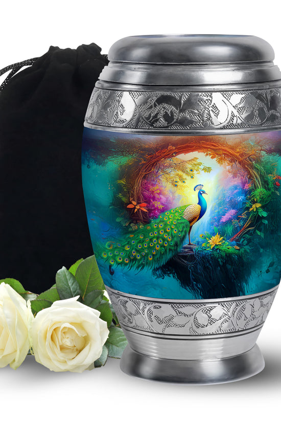 Beautiful Peacock Memorial Urn - Nature Funeral Urn For Ashes Adult