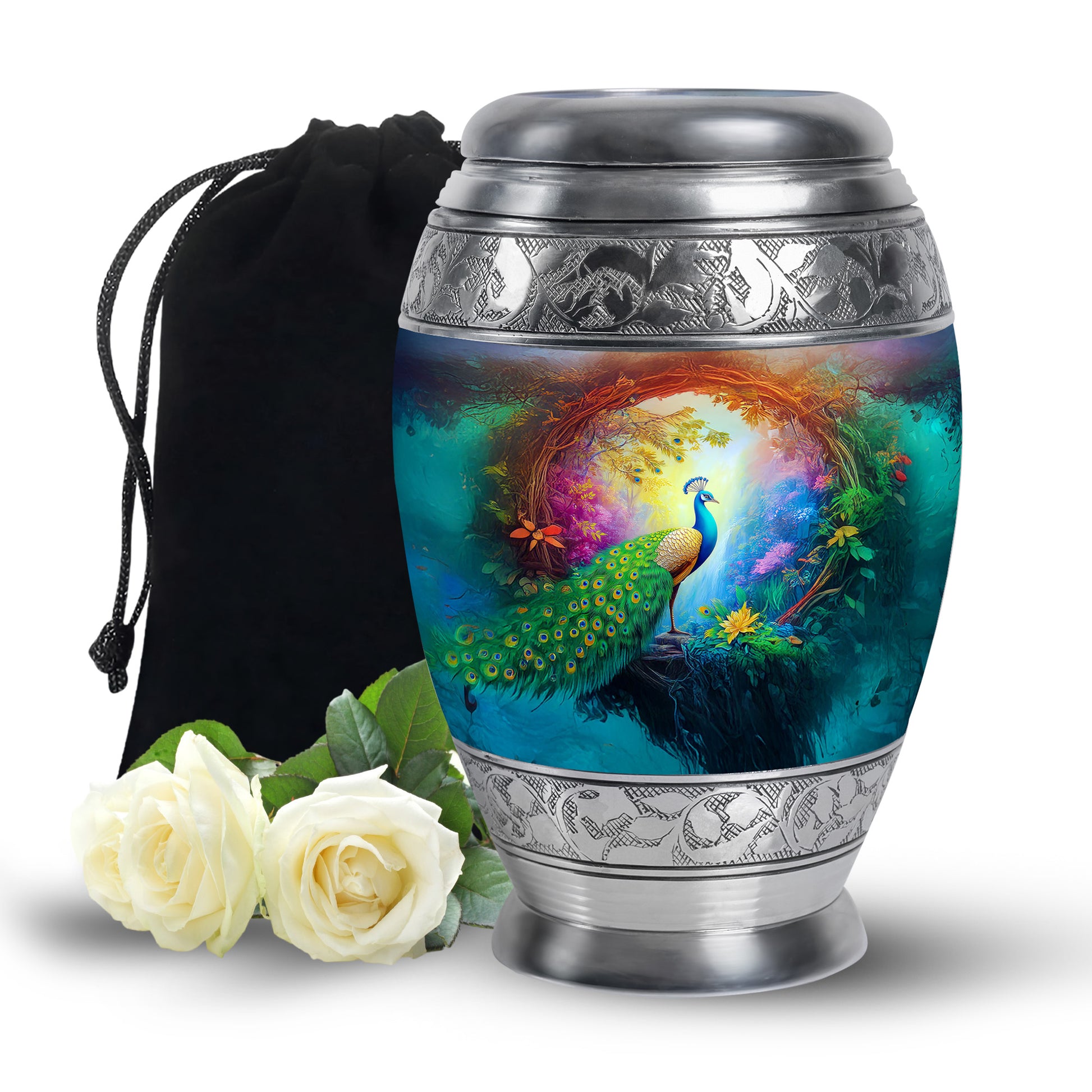 Beautiful Peacock Memorial Urn - Nature Funeral Urn For Ashes Adult