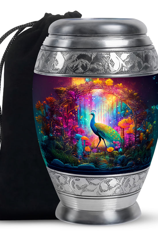 Colorful Peacock Funeral Urn - Forest Cremation Urn For Human Ashes