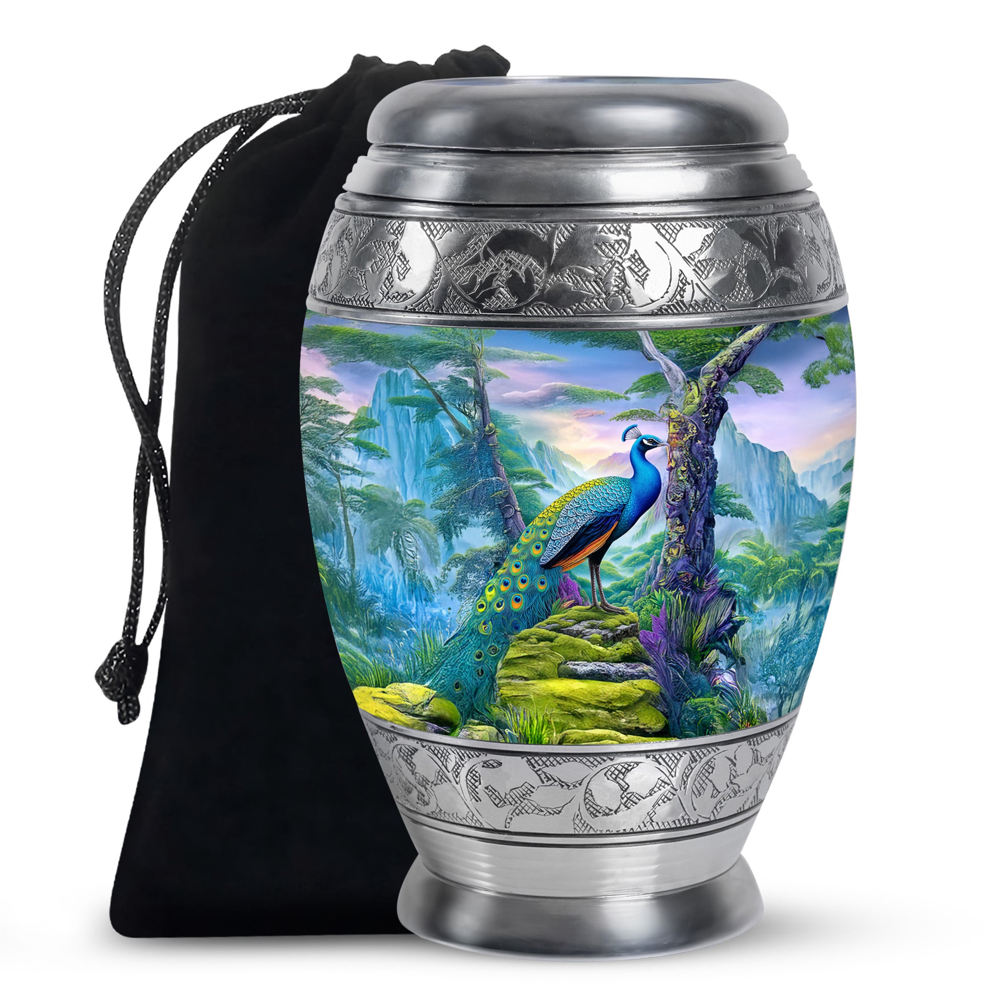 Peacock Mountain Memorial Urn - Scenic Nature Cremation Urn For Ashes